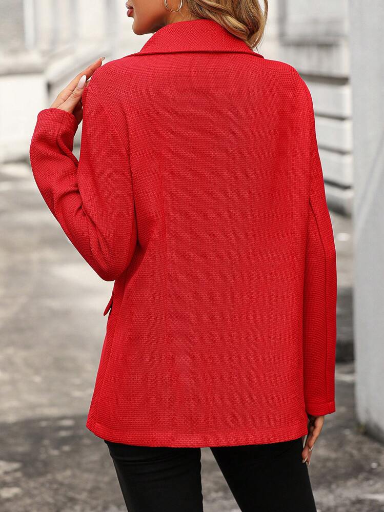 SHEIN Clasi צוואר דש רכיסה כפולה בלייזרים - אדום - ראה 2