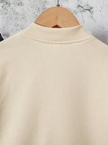 SHEIN 女大童字母圖案條紋飾邊落肩袖夾克無連帽衫 - 彩色 - 查看 5