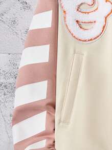 SHEIN 女大童字母圖案條紋飾邊落肩袖夾克無連帽衫 - 彩色 - 查看 6