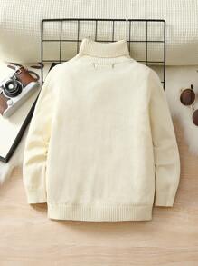 SHEIN 青少年男孩休閒高領套頭毛衣，長袖 - 米色 - 查看 2