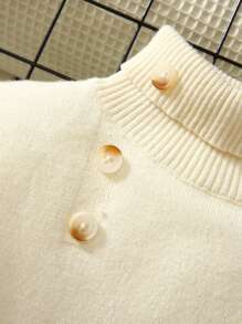 SHEIN 青少年男孩休閒高領套頭毛衣，長袖 - 米色 - 查看 3