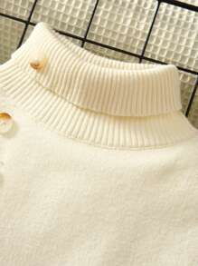 SHEIN 青少年男孩休閒高領套頭毛衣，長袖 - 米色 - 查看 4