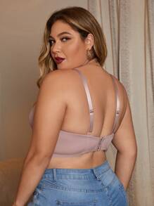 Plus Contrast Lace Underwire Bra - Dusty Pink - View 2