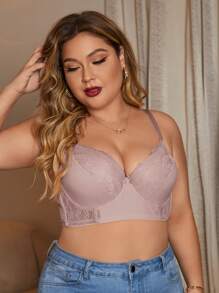 Plus Contrast Lace Underwire Bra - Dusty Pink - View 3