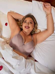 Plus Contrast Lace Underwire Bra - Dusty Pink - View 5