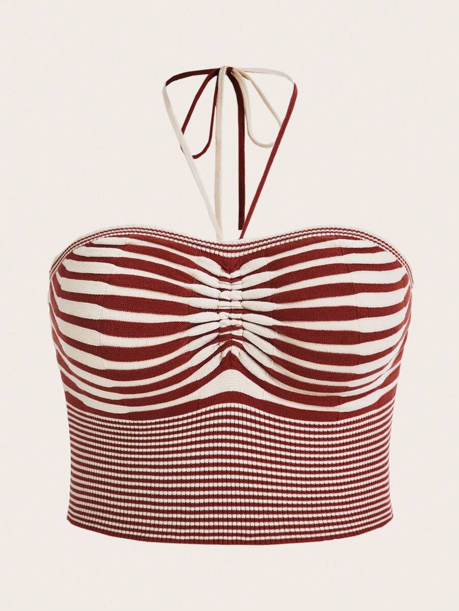 SHEIN EZwear Plus Striped Pattern Halter Knit Top - Multicolor - View 1
