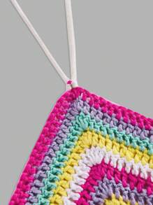 SHEIN Qutie Plus Colourblock Tie Backless Halter Knit Top - Multicolor - View 4