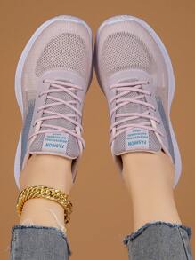 時尚圖案女性透氣跑步鞋適用於舒適 - 藕粉色 - 查看 4