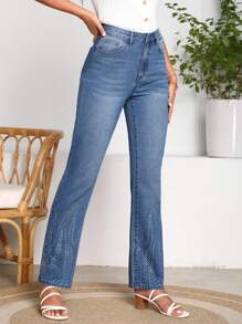 SHEIN LUNE Fire Pattern Straight Leg Jeans