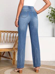 SHEIN LUNE Fire Pattern Straight Leg Jeans