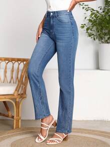 SHEIN LUNE Fire Pattern Straight Leg Jeans