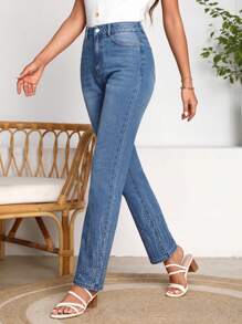 SHEIN LUNE Fire Pattern Straight Leg Jeans