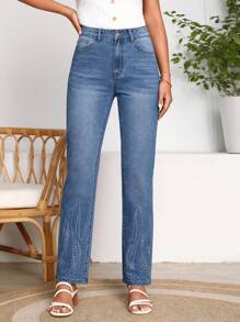 SHEIN LUNE Fire Pattern Straight Leg Jeans