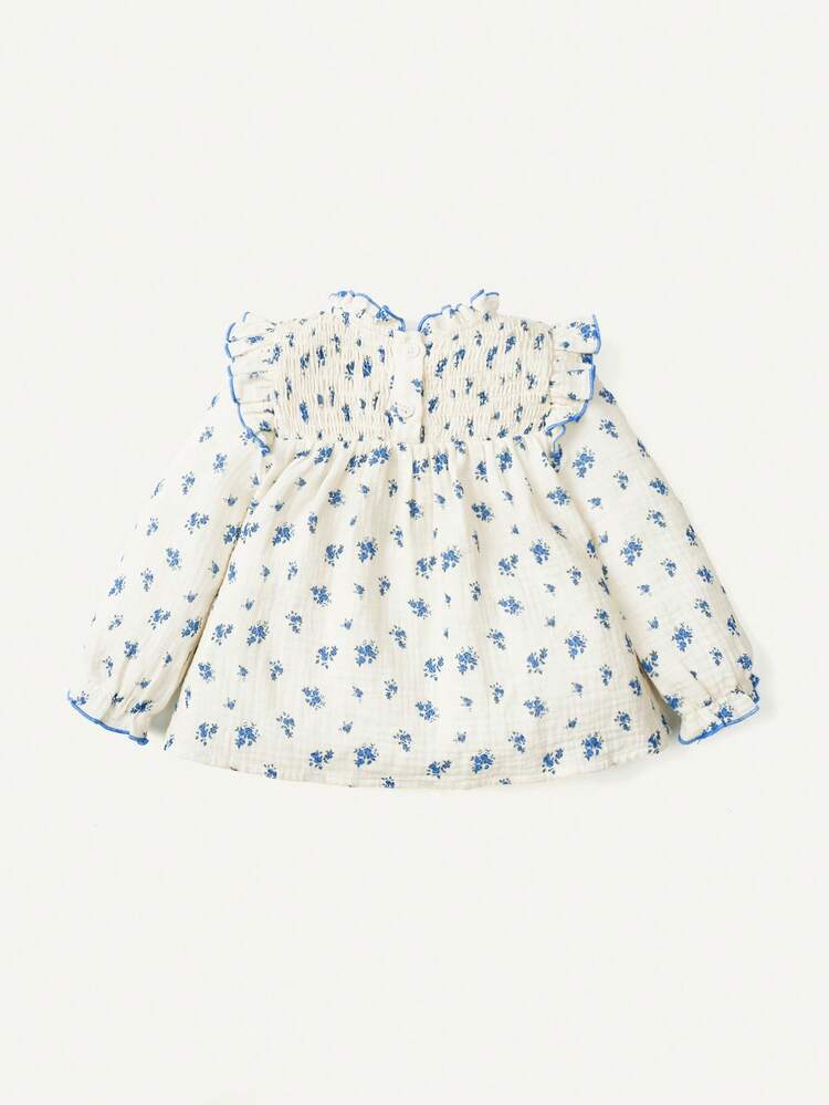 Baby Girl Ditsy Floral Print Ruffle Trim Flare Sleeve Top