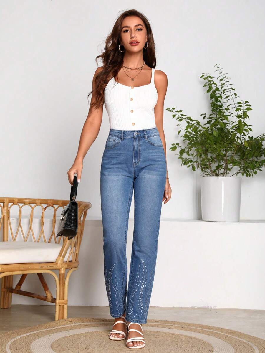 SHEIN LUNE Fire Pattern Straight Leg Jeans