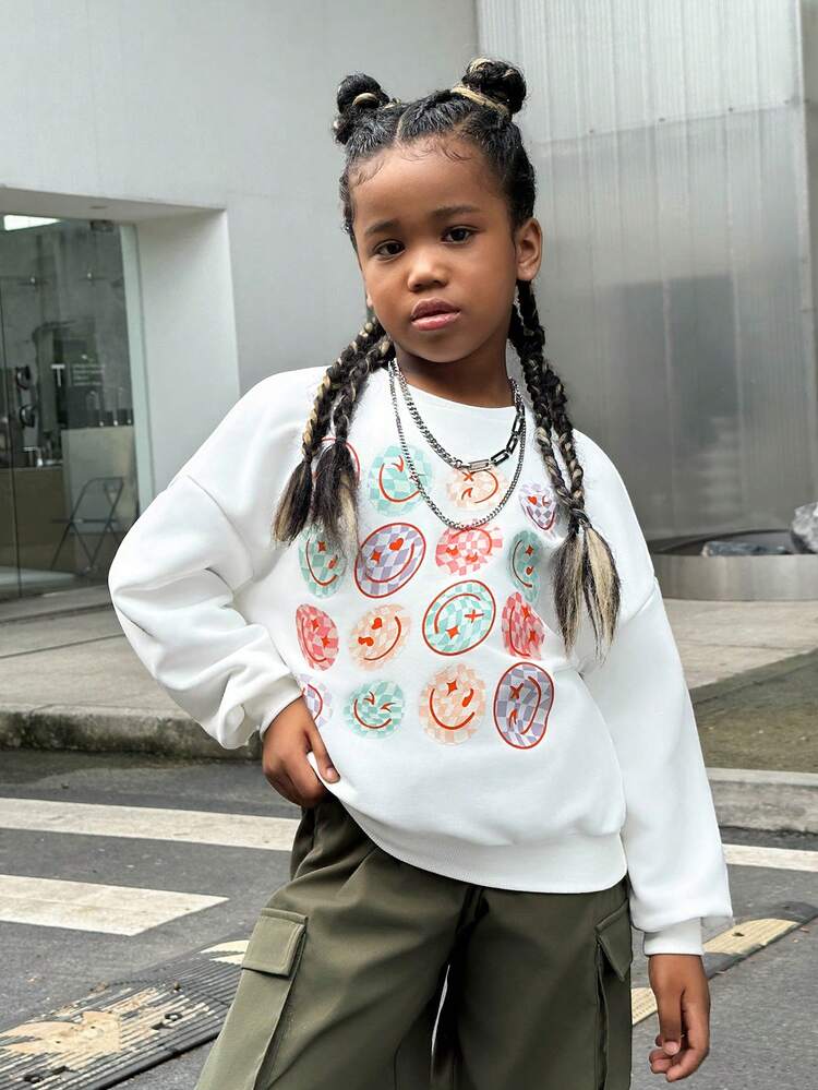Tween Girl 1pc Cartoon Graphic Drop Shoulder Sweatshirt
