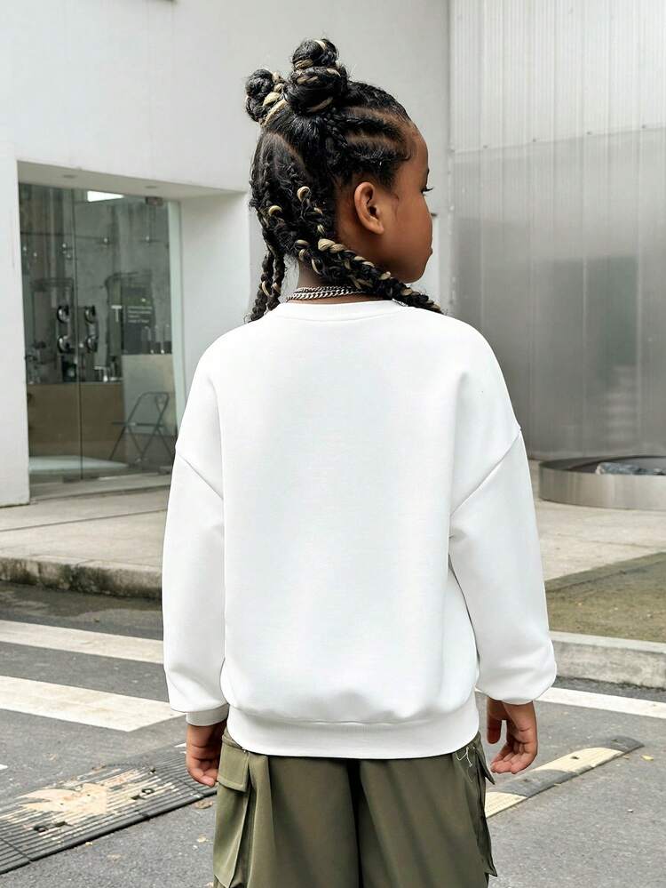 Tween Girl 1pc Cartoon Graphic Drop Shoulder Sweatshirt