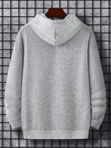 Manfinity Homme Men Letter Graphic Kangaroo Pocket Drawstring Hoodie - Light Grey - View 2