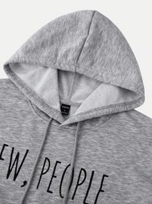 Manfinity Homme Men Letter Graphic Kangaroo Pocket Drawstring Hoodie - Light Grey - View 4