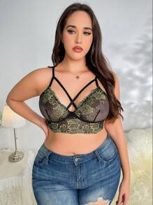 Plus Floral Lace Crisscross Front Harness Bra - Multicolor - View 5