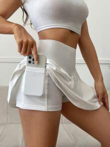 Muchica Women's High Waist Pocketed White Knit Sports Skort