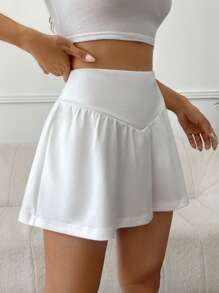 Muchica Women's High Waist Pocketed White Knit Sports Skort