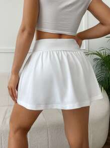 Muchica Women's High Waist Pocketed White Knit Sports Skort