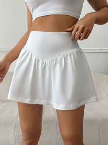 Muchica Women's High Waist Pocketed White Knit Sports Skort