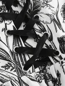 SHEIN MOD 大碼印花前繫帶吊帶連衣裙 - 黑與白 - 查看 3