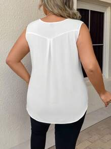 SHEIN Unity Plus Solid V Neck Blouse - White - View 2