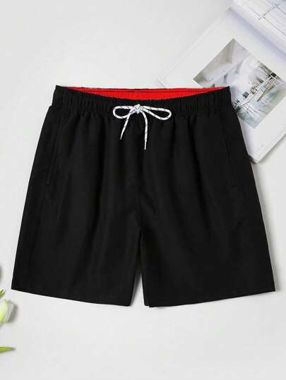 Manfinity KASUA Men Plus Drawstring Waist Swim Trunks Casual Plain Pool Shorts For Vacation