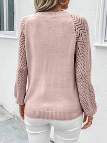 SHEIN LUNE Suéter de punto calado de manga raglán, tops de manga larga