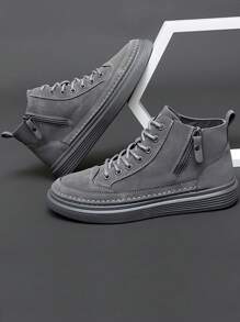 Nam Mặt trước Dây kéo Giày ống Tây Combat 
   Với Bên Coa dây - Xám - Xem 1