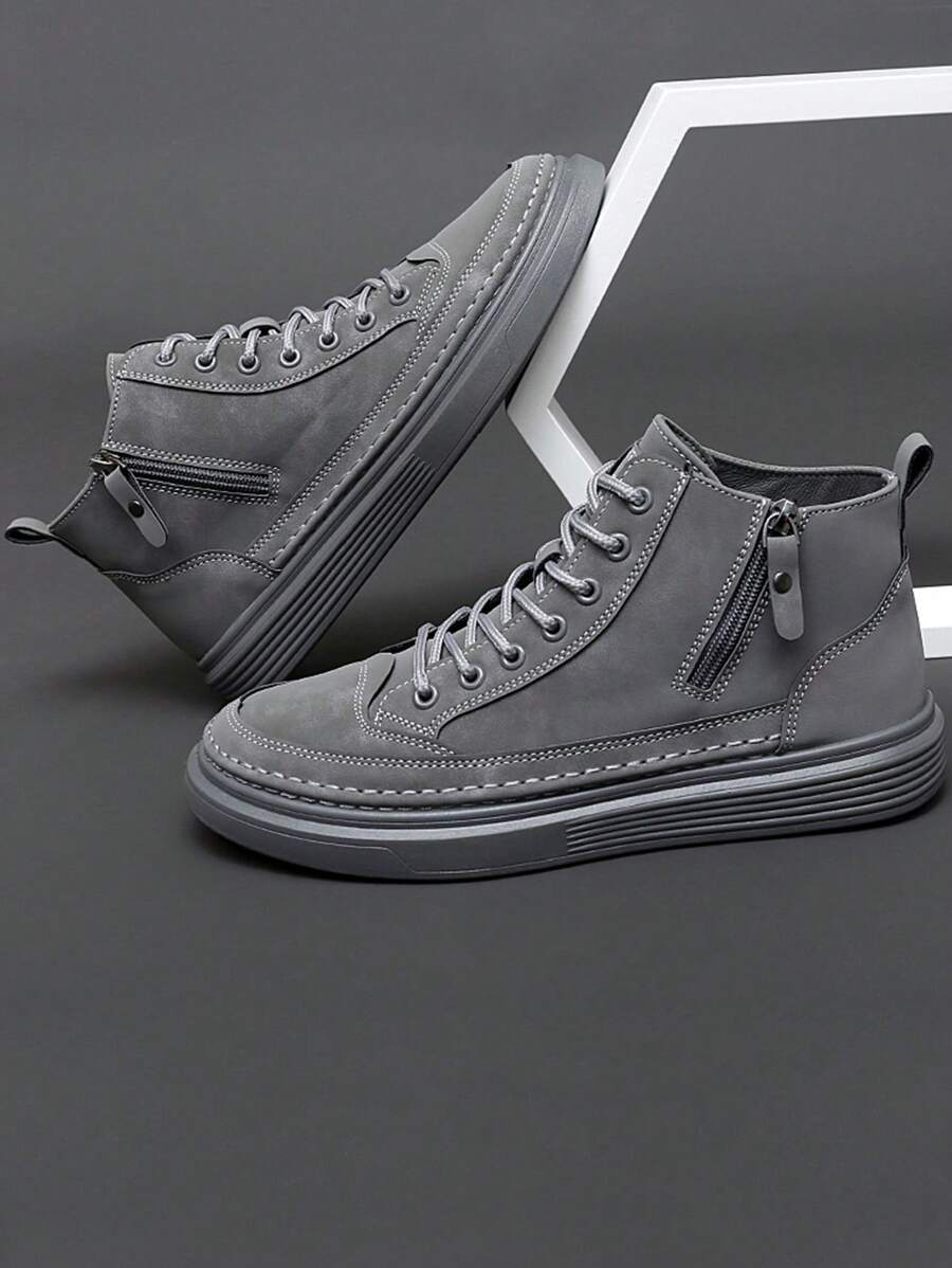 Mens Front Zipper Boots 2026.Men's Front Zipper Combat Boots With Side Lace Up | SHEIN USA