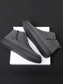 Nam Mặt trước Dây kéo Giày ống Tây Combat 
   Với Bên Coa dây - Xám - Xem 3