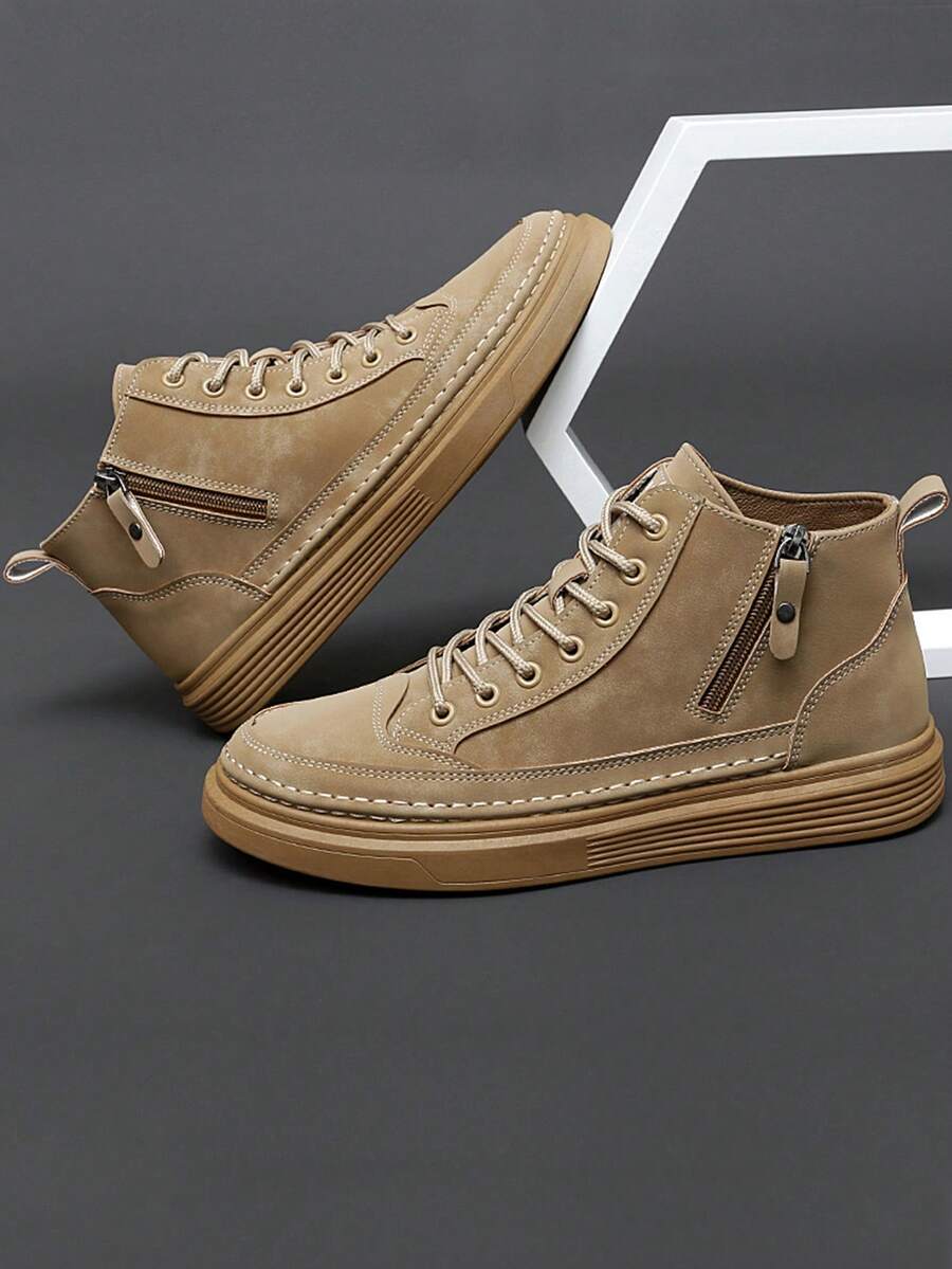 Nam Giày ống Tây Combat
Với Dây kéo bên Và Mặt trước Lace-up Thiết kế - màu nâu - Xem 1