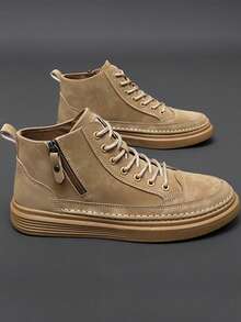 Nam Giày ống Tây Combat 
   Với Dây kéo bên Và Mặt trước Lace-up Thiết kế - màu nâu - Xem 2