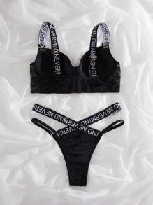 SHEIN 字母織帶鋼圈內衣套裝 - 黑色 - 查看 8