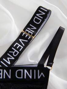 SHEIN 字母織帶鋼圈內衣套裝 - 黑色 - 查看 9