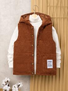 SHEIN Tween Boy 1pc Slogan Patched Hooded Puff Coat - Brown - View 1