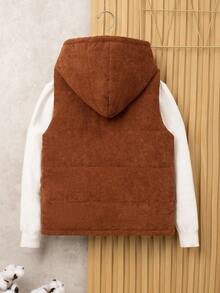 SHEIN Tween Boy 1pc Slogan Patched Hooded Puff Coat - Brown - View 2