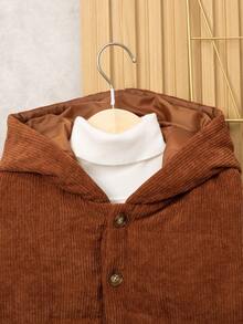 SHEIN Tween Boy 1pc Slogan Patched Hooded Puff Coat - Brown - View 4