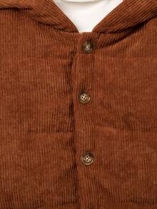 SHEIN Tween Boy 1pc Slogan Patched Hooded Puff Coat - Brown - View 5