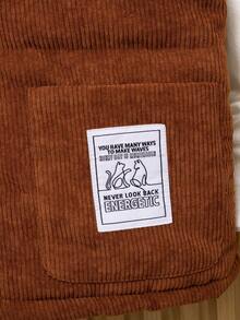 SHEIN Tween Boy 1pc Slogan Patched Hooded Puff Coat - Brown - View 6