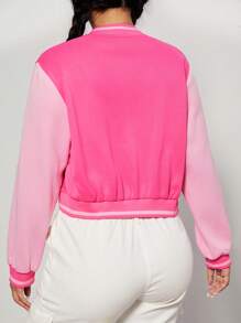 SHEIN EZwear Hơn Thư được vá Sọc trang trí Khối màu Mùa vụ Áo khoác Đại học - Hồng - Xem 2