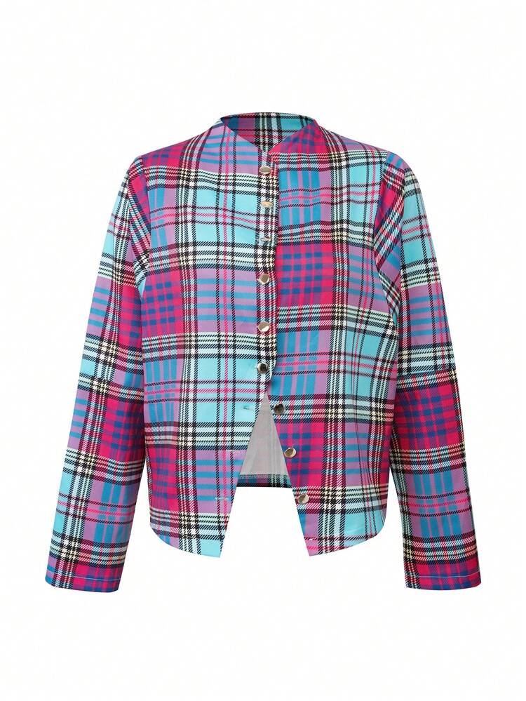 Tartan Print Button Front Coat