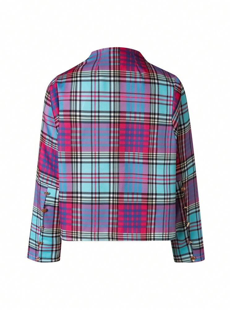 Tartan Print Button Front Coat