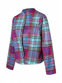 SHEIN Unity 格子呢圖案前紐扣外套 - 彩色 - 查看 4