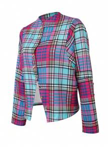 SHEIN Unity 格子呢圖案前紐扣外套 - 彩色 - 查看 5