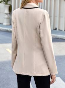 SHEIN Privé Contrast Binding Single Button Blazer - Apricot - View 2